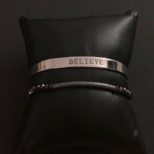 Unisex Believe silver Inspirational stack Bracelet